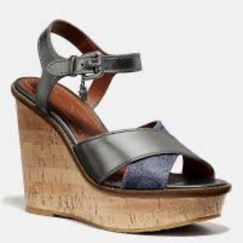 Coach Cross Band High Wedge Sandal